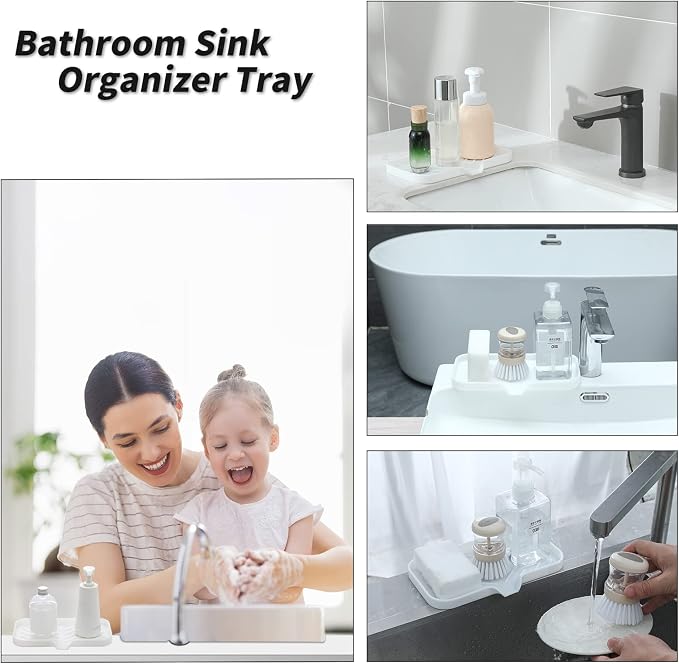 MicoYang Silicone Soap Dish with Drain Spout — Self-Draining Sink Organizer Tray for Bathroom & Kitchen, Sponges, Dispensers & Soap Holder, Non-Slip & Dishwasher Safe, White (Medium, 9.6"×5.3") - Image 3