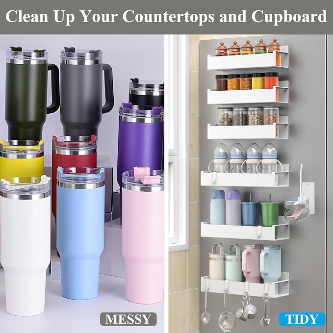Magnetic Water Bottle Holder for Refrigerator, Cup Holder Organizer for Stanley and Tumbler for Kitchen, 6 Pack, White - Image 5