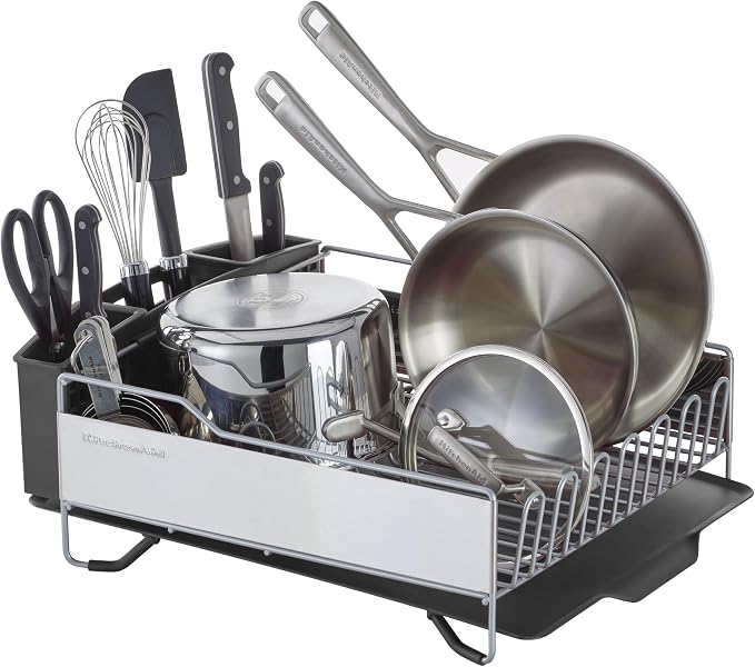 KitchenAid Large Capacity Full Size Rust Resistant Dish Rack with Angled Drain Board and Removable Flatware Caddy, Light Grey by Unknown