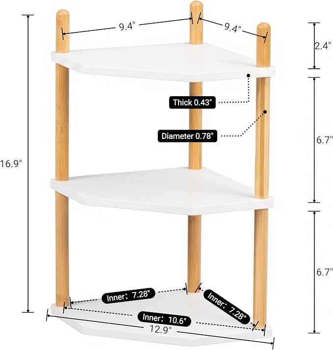 3-Tier Bamboo Corner Shelf,Kitchen Countertop Organizer,Corner Countertop Organizer Shelf, Coffee Bar Organizer,Coffee Bar Accessories,for Kitchen, Pantry, Organizers and Storage,White - Image 5