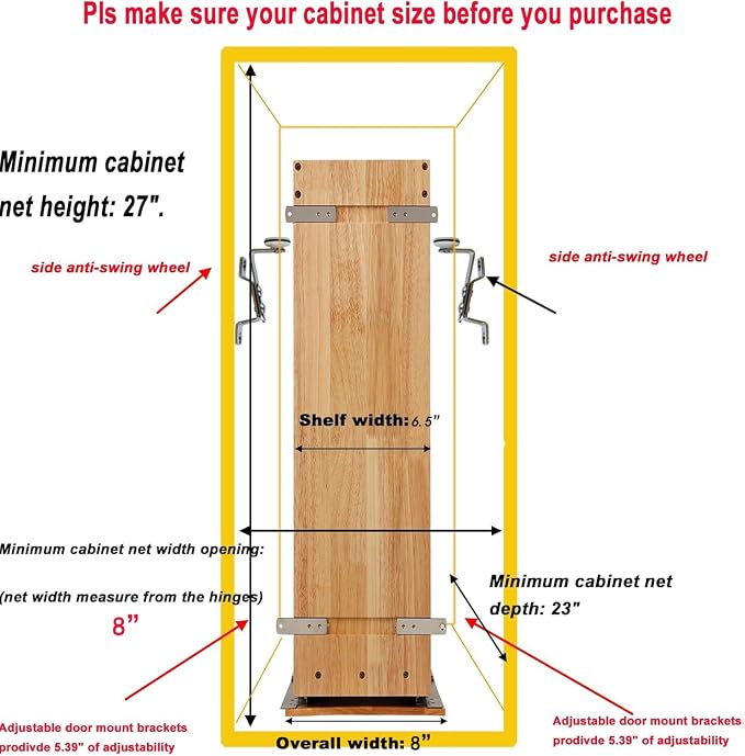 DINDON Pull Out Spice Rack Organizer for Cabinet, (6.5" W x 21.9" D x 25.2" H) Multi-Use Wood Pull Out Cabinet Organizer Slide Out Shelf Cabinet Storage for Kitchen, Pantry Organization - Image 4