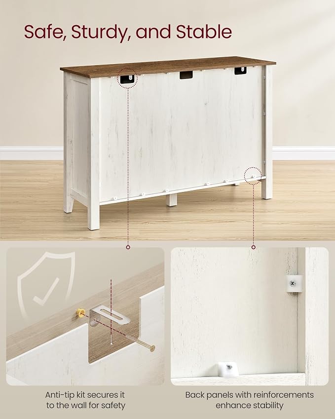 VASAGLE LIRY Collection - Coffee Bar Cabinet, Kitchen Storage Cabinet with 3 Drawers, Farmhouse Sideboard with Adjustable Shelf for Kitchen, Rustic White and Honey Brown UBBK371W01V1S - Image 8