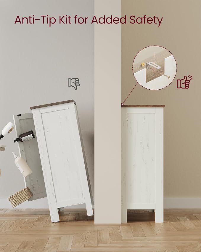 VASAGLE LIRY Collection - Storage Cabinet, Farmhouse Bathroom Floor Cabinet with 4 Drawers, Freestanding Storage Organizer, Barn Door, Adjustable Shelf, Rustic White, UBBK753W01 - Image 6