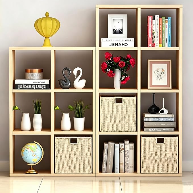 Wicker Storage Basket, Set of 2 Hand-Woven Paper Rope Storage Baskets, Foldable Cube Storage Organizer Bins, 11 Inch Wicker Storage Baskets for Shelves and Decor, Square Storage Basket, Beige - Image 4