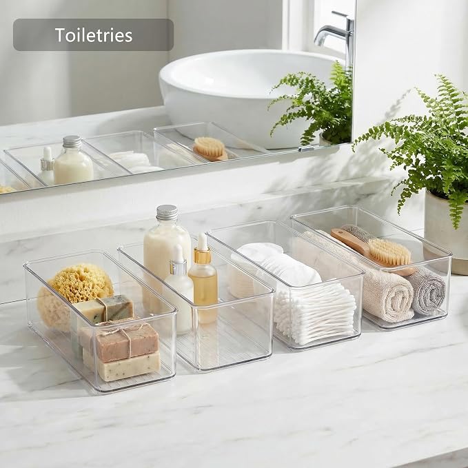 Qilinba 8 PACK Drawer Organizers Deep Drawer Organizer Bins | Clear Silverware Organizer, Stackable Storage Bins for Bathroom, Pantry, Office, Vanity, Desk - Image 4
