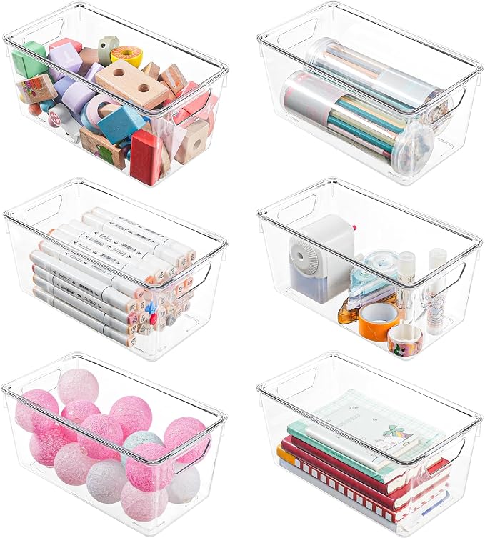 6 Pack Small Clear Storage Bins with Lids, Acrylic Arts and Craft Storage Containers, Stackable Clear Plastic Craft Storage Bins with Handles for Classroom Storage Organization,Kitchen, Fridge, Office by Unknown