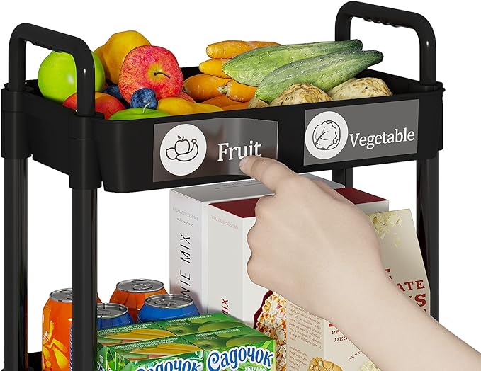 Laiensia Multifunction Utility Rolling Cart, 5-Tier Plastic & Metal Storage Organizer, Black, Lockable Wheels, Modern Style, Indoor Use - Image 2