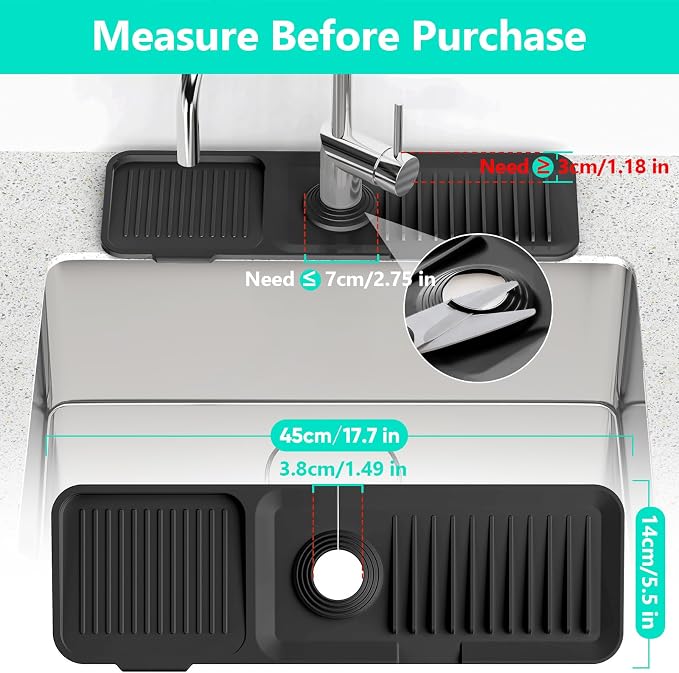 17.7inch Faucet Mat for Kitchen Sink [5°Slope Fast Self-draining] Kitchen Sink Splash Guard Silicone Kitchen Sink Faucet Mat Splash Guard for Kitchen Sink Area Tidy Splash Faucet Guard Draining Mat - Image 3