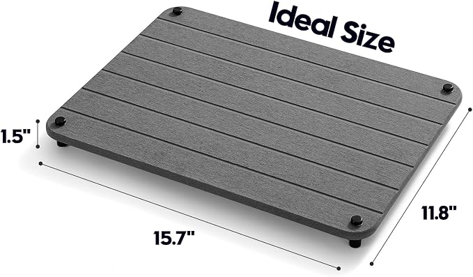 Stone Dish Drying Mat for Kitchen Counter, Water Absorbing Bathroom Tray Sink Organizer, Diatomaceous Earth Countertop Dish Rack Riser Sponge Holder Soap Dish, Dark Gray, 16" x 12" - Image 3