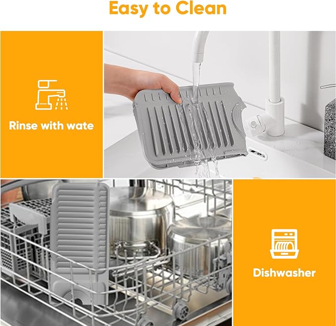 24'' Folding Faucet Mat for Kitchen Sink Splash Guard[7° Slope Fast Self-draining][Snap Lock Fit] Kitchen Sink Faucet Mat Splash Guard Kitchen Sink Area Water Splash Guard Behind Faucet Draining Mat - Image 9