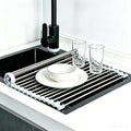 Roll Up Dish Drying Rack 17.5''x13.7'' Gray | Over the Sink Dish Drying Rack Foldable Sink Rack Mat Stainless Steel Wire Dish Drying Rack for Kitchen Sink Counter Storage by SCYFREID