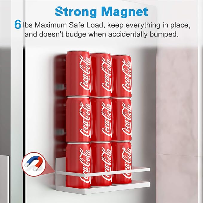 Magnetic Spice Rack, Thipoten Strong Magnetic Shelf with 2 Removable Hooks, Perfect Space Saver for Small Kitchen/ Apartment, Awesome Metal Cabinet for Holding Spices, Jars, Salt (White, 2Pack) - Image 2