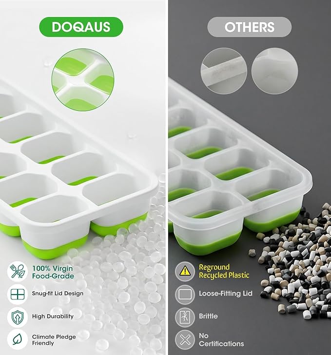 DOQAUS Ice Cube Tray with Lid and Bin,4 Pack Ice Cube Trays for Freezer | Silicone, Stackable. Easy Release Trays with Storage Bin & Scoop. Ideal for Freezer, Kitchen, RV, Cocktail, Coffee. - Image 2