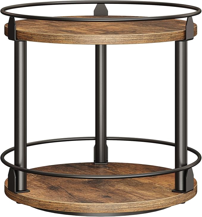 Lazy Susan Organizer, Rotating Spice Rack, 2 Tier Spice Turntable Organizer, Industrial Turntable Spice Holder, for Kitchen Countertop and Cabinet, Compact and Versatile, Rustic Brown SR22BR by Yatiney