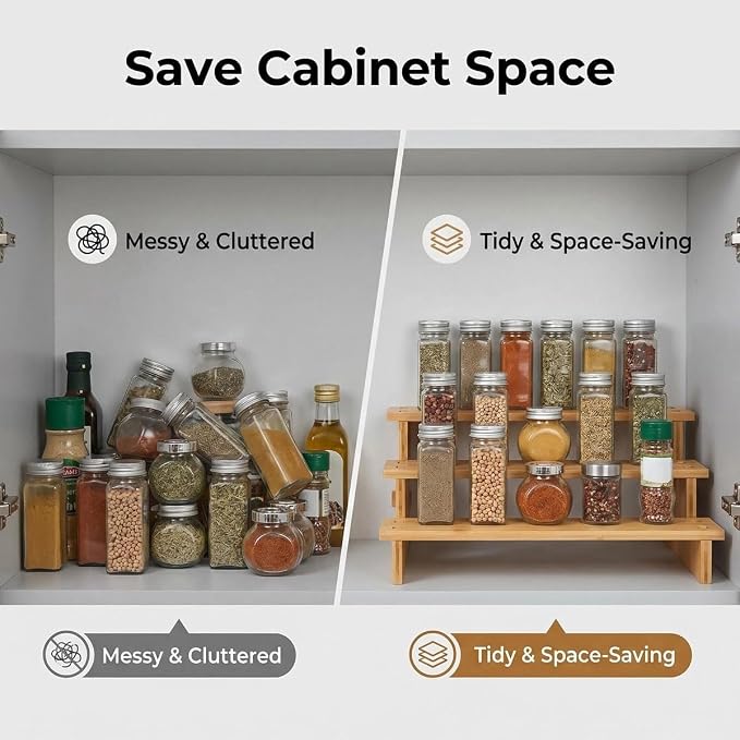 JinDoWin 3 Tiered Spice Rack Organizer for Cabinet,Spice Organization for Cabinet, Seasoning Organizer,Spice Shelf and Spice Organizer for Cabinet,Pantry Organizers and Storage (2 Pack, Small) - Image 2