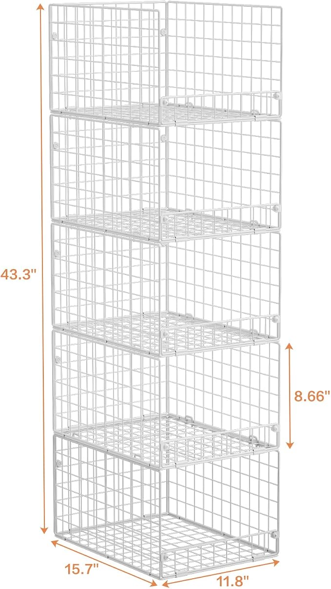 5-Tier Stackable Closet Storage Shelves, Closet Organizers and Storage Basket, Foldable & Stackable Closet Organizers for Closet System, Space-Saving Closet Shelf for Home ,White(Patent No. 30022416) - Image 7