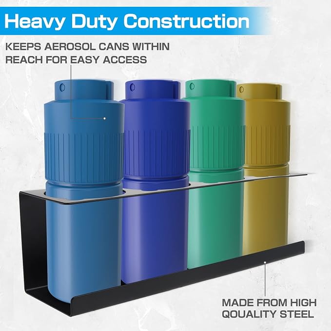 RealPlus Aerosol Spray Can Holder Rack Organizer, 4 Can Spray Bottle Holder Heavy-Duty Steel Wall Mounted for Garage and Workspace, Pack of 4 - Image 4