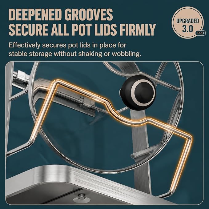 Pot Lid Holder & Spoon Rest – Countertop Organizer for Lids, Spoon, Spatulas, Cutting Board – Stove Top Stand with Removable Drip Tray, 304 Stainless Steel, 2-Tier - Image 4