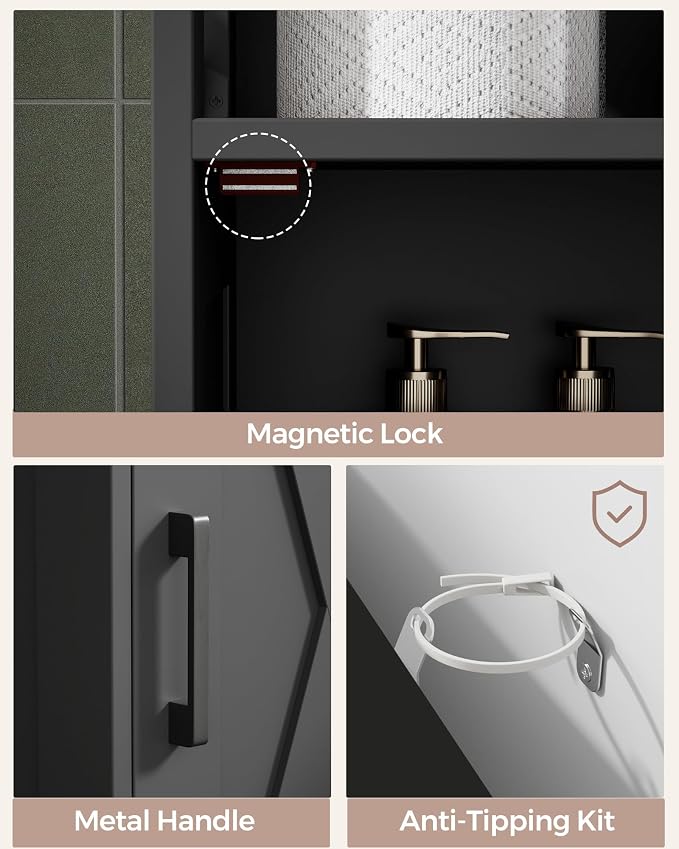 Homhedy Farmhouse Bathroom Storage Cabinet with Doors, Small Floor Cabinet | Toilet Paper Cabinet with Adjustable Shelf, Freestanding Storage Cabinet for Kitchen/Laundry/Living Room, 14"W, Black - Image 6