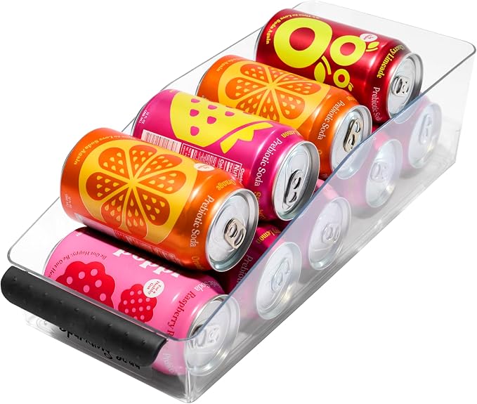 madesmart Fridge Soda Can Organizer, Clear Carbon | open compartment, holds 12 cans, kitchen utility, woman owned by madesmart%C2%AE