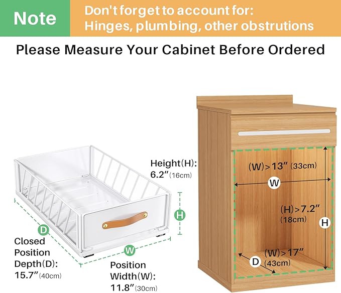 2Pack Pull out Cabinet Organizer,Heavy Duty Slide out Pantry Shelves Drawer Storage with Adhesive Nano Film,Sliding Mesh Basket with Handle for Kitchen, Bathroom, Home, 11.8W" X 15.7"D X 6.2"H,White - Image 2