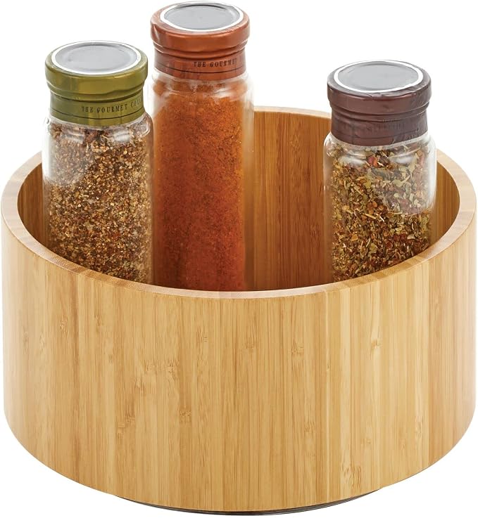 mDesign Lazy Susan Turntable Bamboo Spinner for Kitchen Cabinet, Pantry, Fridge, Cupboards, or Counter, Fully Rotating Organizer for Food, Spices, or Condiments, 9" Round, Echo Collection, Natural/Tan by mDesign