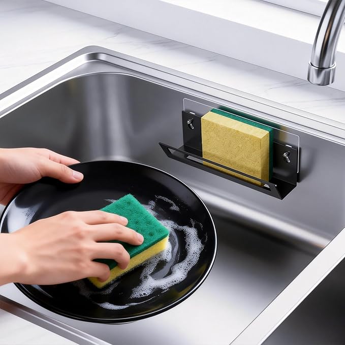 Epicano Sponge Holder for Kitchen Sink | with Suction Cups & Adhesive Hook, Rustproof, Space-Saving Wall Hanging, Stainless Steel, For Sponge, Dish Cloth, Brush - Image 3
