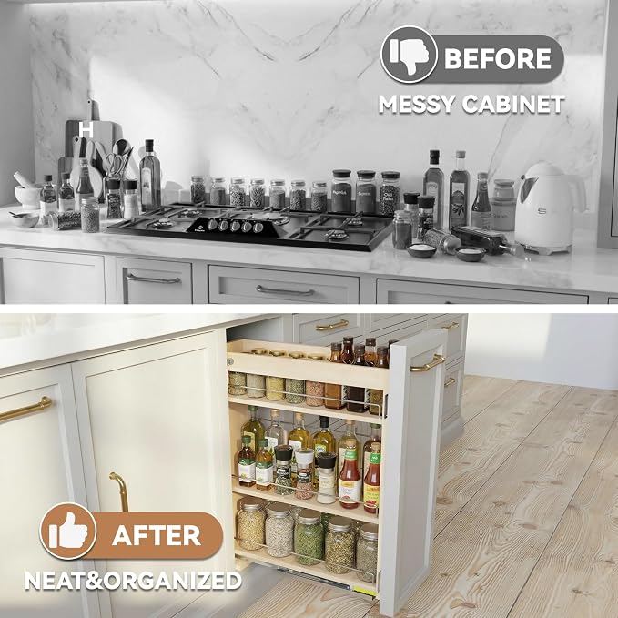 Pull Out Spice Rack Organizer for Cabinet (6.5" W x 22.3" D x 25.2" H), Sliding Spice Rack for Kitchen Cabinet, Wood Pull Out Cabinet Organizer for Multi-Use - Image 5
