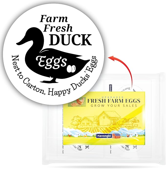 120 Duck Egg Carton Labels Stickers | White | Farm Fresh Eggs | 4 6 12 15 18 30 48 50 Count - Basket Box Container Extra Organizer Farm Supplies by Unknown
