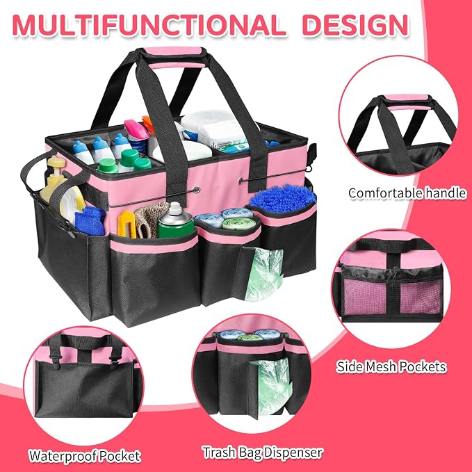 Boczif Cleaning Caddy Bag Wearable,Cleaning Caddy Supplies Organizer(Pink) | with Handle, Shoulder Straps & Detachable Divide, Cleaning Tool Organizers Tote Bag for Cleaners & Housekeepers - Image 2