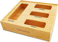 SpaceAid Bag Storage Organizer for Kitchen Drawer, Bamboo Organizer, Compatible with Gallon, Quart, Sandwich and Snack Variety Size Bag (1 Box 4 Slots), 2.5" High by SpaceAid