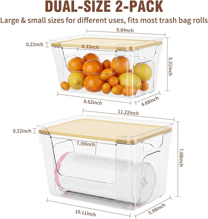 ONEDONE Pantry Organizers and Storage - 2 Set Potato and Onion Storage Bin | Stackable Trash Bag Dispenser,Clear Storage Bins for Onion Potato Fruit,Garbage Bag Dispenser,Kitchen Under Sink Organizer - Image 3