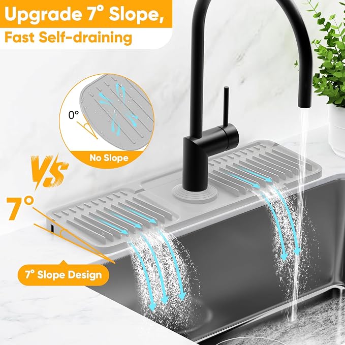 17.7'' Folding Faucet Mat for Kitchen Sink Splash Guard[7° Slope Fast Self-draining][Snap Lock Fit] Kitchen Sink Faucet Mat Splash Guard Kitchen Sink Area Water Splash Guard Behind Faucet Draining Mat - Image 3