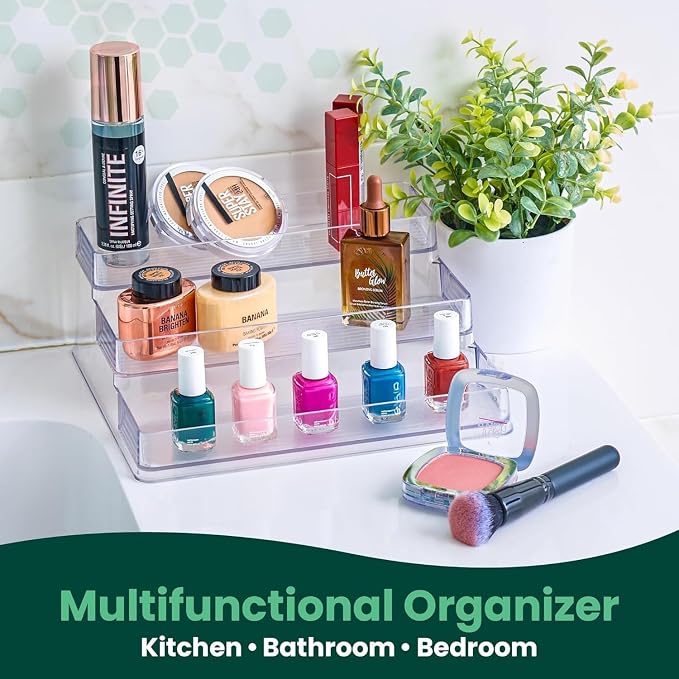Oizeir Clear Acrylic 3-Tier Spice Rack, Cabinet Pantry Organizer | Clear Acrylic Spice Rack Organizer, 3 Tiers, Deep Shelf, for Cabinet Pantry Countertop, Seasoning Condiment Storage - Image 5