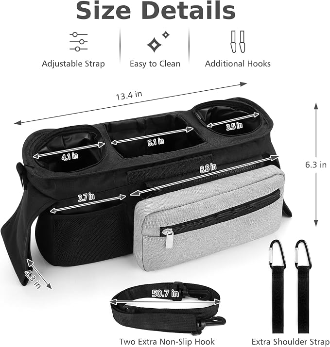 Accmor Universal Stroller Organizer with Insulated Cup Holder Detachable Phone Bag and Shoulder Strap,Stroller Bag Caddy Organizer for Uppababy, Baby Jogger, Britax Strollers - Image 9