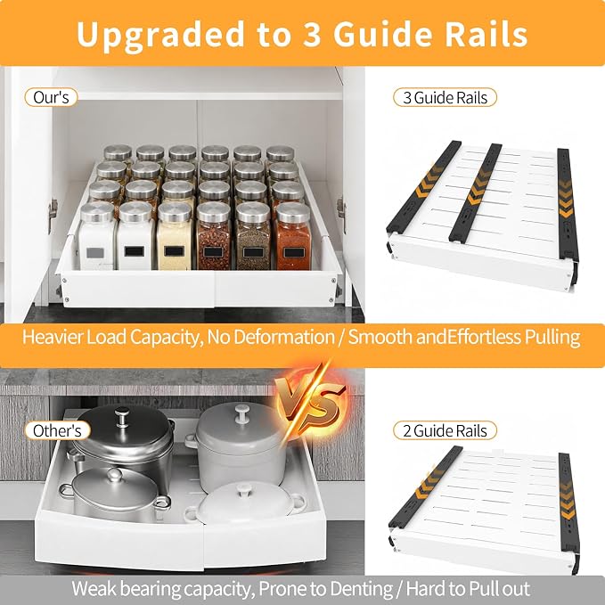 Expandable Pull out Cabinet Organizer, Width (12"-19") Depth (17"-23") Pull Out Drawers for Cabinets, Upgrade 3 Slide Rails Slide Out Drawers, No Drill Adjustable Roll Out Shelves, 1 Pack, White - Image 4