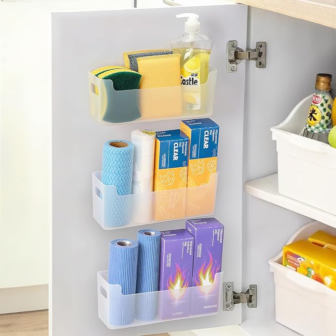 3 Pcs Kitchen Cabinet Door Organizer, Adhesive Mount Inside Cabinet Door Storage, Under Sink Storage Shelf for Kitchen,Bathroom,Office (Transparent) by Unknown