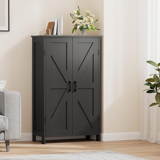 Homleke 43.3" H Farmhouse Bathroom Storage Cabinet with Adjustable Shelves | Freestanding Storage Cabinet with Barn Doors for Bathroom, Kitchen, Living Room, Dining Room & Entryway, Black - Image 7