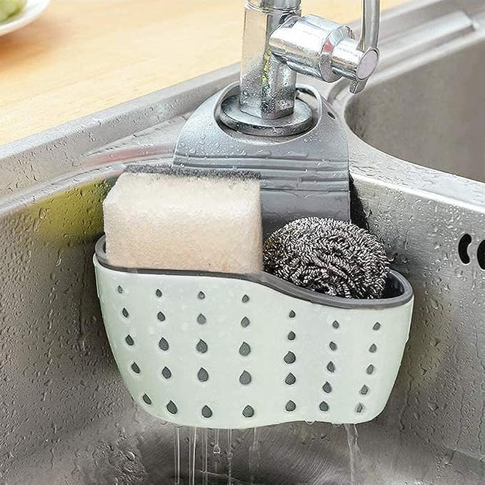 EC Kitchen Sink Caddy Sponge Holder Plastic Hanging Ajustable Strap Faucet Caddy with Holes - Image 2