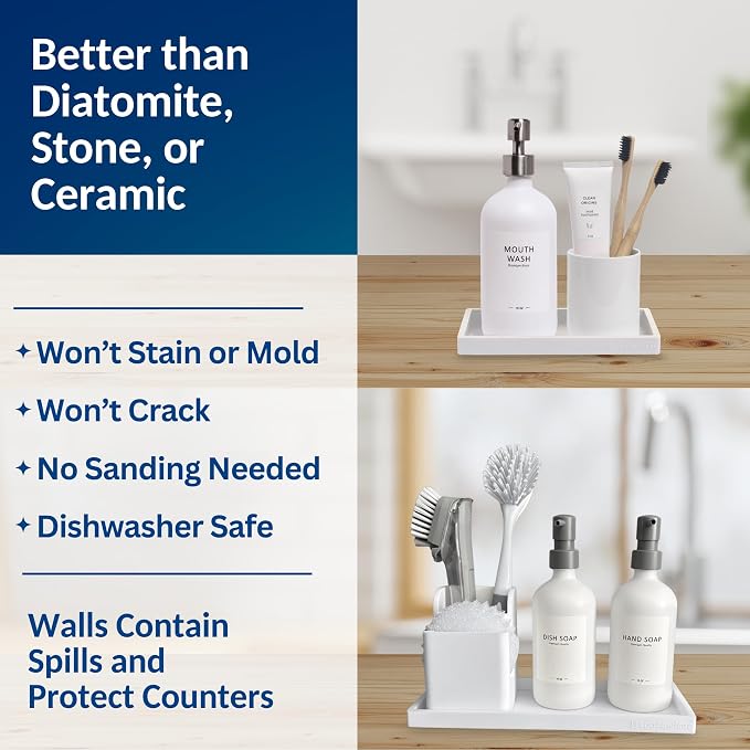 Countertop & Vanity Silicone Tray – 2 PC (11.7" & 7.7") Set | Bathroom Tray & Kitchen Soap Tray Set, Bathroom Counter Tray, Kitchen Sink Dish Soap Tray for Countertop Organization - Image 5