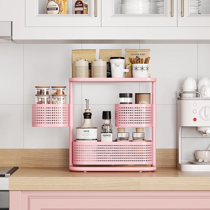 KINGRACK Metal Bathroom Counter Organizer，Rotating Countertop Storage Shelf | 3 Tier, Makeup Tray for Vanity, Perfume & Skincare, Standing Shelf for Bathroom Counter Storage, Pink - Image 8