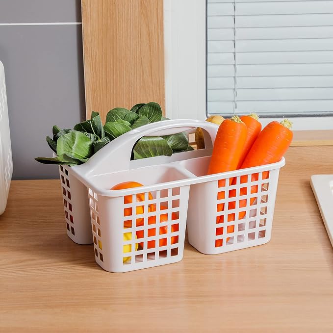 Portable Shower Caddy Basket Plastic Storage Basket with Divided Light Grey | Sturdy Large Capacity Cleaning Supplies Organizer Compartments Tool Bin for Bathroom Kitchen Bedroom College Dorm Essentials - Image 3