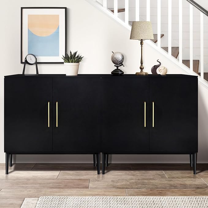 Set of 3 Black Storage Cabinet with Doors, Modern Accent Cabinet, Free Standing Cabinet with Adjustable Shelf, Wooden Buffet Sideboards for Living Room, Kitchen, Dining Room, Entryway - Image 8
