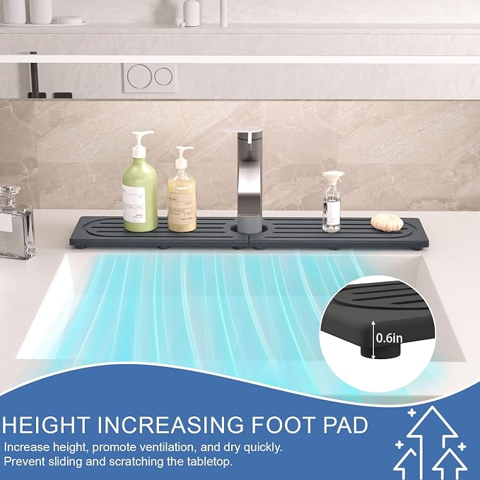 Fast Drying Kitchen Sink Splash Guard, Durable Stone Kitchen Faucet Mat, Water Absorbing Stone Tray for Sink, Diatomite Faucet Mat for Kitchen Sink, Stone Drying Mat for Kitchen and Bathroom Counter - Image 9