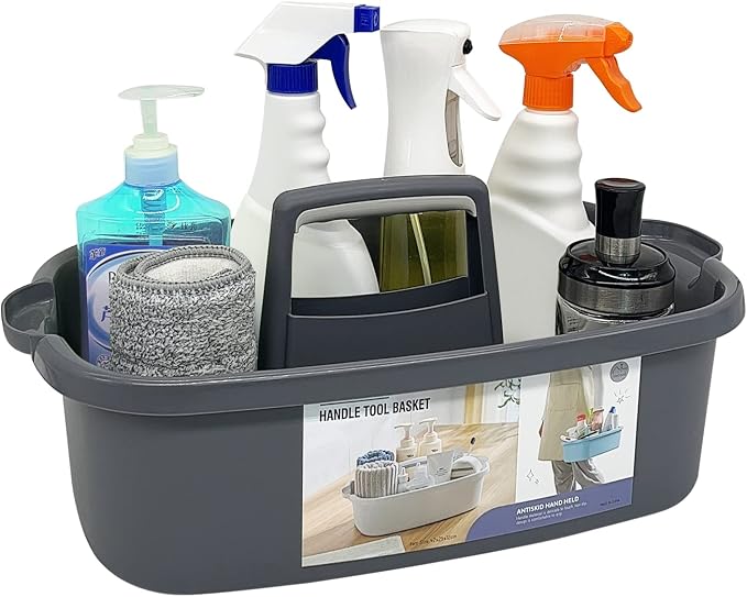Goderewild Multi-Purpose Plastic Cleaning Caddy with Handle, Shower Caddy Organizer/Storage Basket/Totes Portable for Bathroom Supplies, Cleaning Products, Under Sink Tool, Housekeepers (Grey) by Goderewild