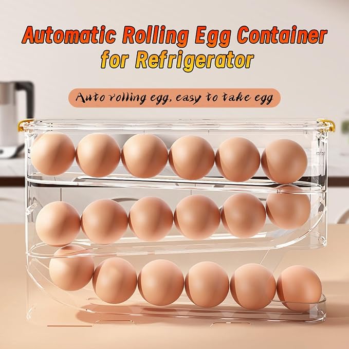 Egg Container for Refrigerator Clear Stackable Egg Holder for Kitchen Storage and Organization (Transparent, 3 Tier) - Image 7