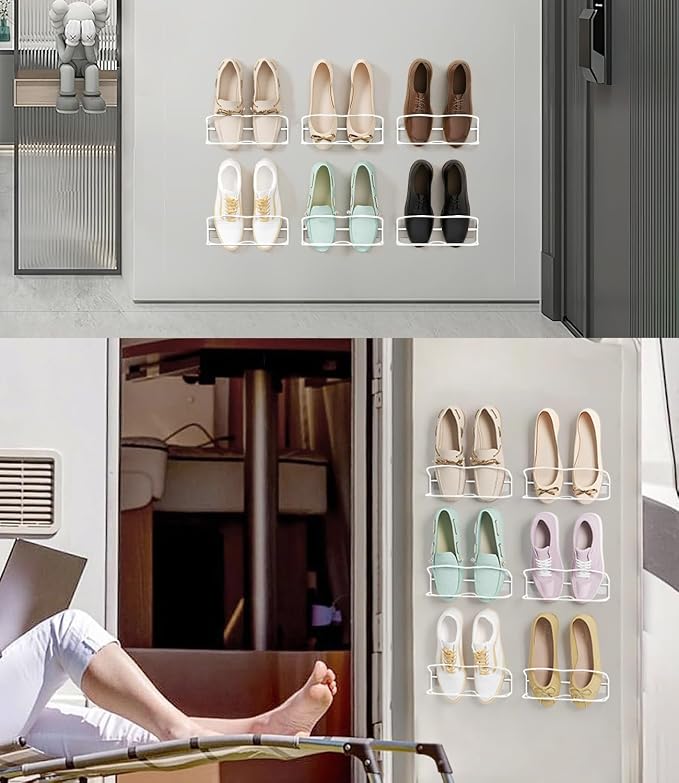 6Pack Wall Mounted Shoe Rack with Sticky Hanging Strips (White) | Very Easy to Install no Need to Drill Hanging Shoe Organizer, for RV, Door,Entryway, Bathroom, Living Room, Mud Room, Laundry - Image 6