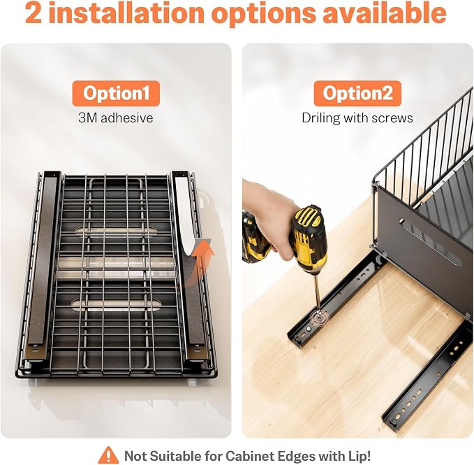 Pull Out Spice Racks for Inside Cabinets, Heavy Duty Under Sink Pull Out Organizer 2 Pack, Slide Out Drawers for Kitchen Cabinets, Bathroom, Pantry Organizers, 14.6”D x 9.6" W x 7" H, Black - Image 6
