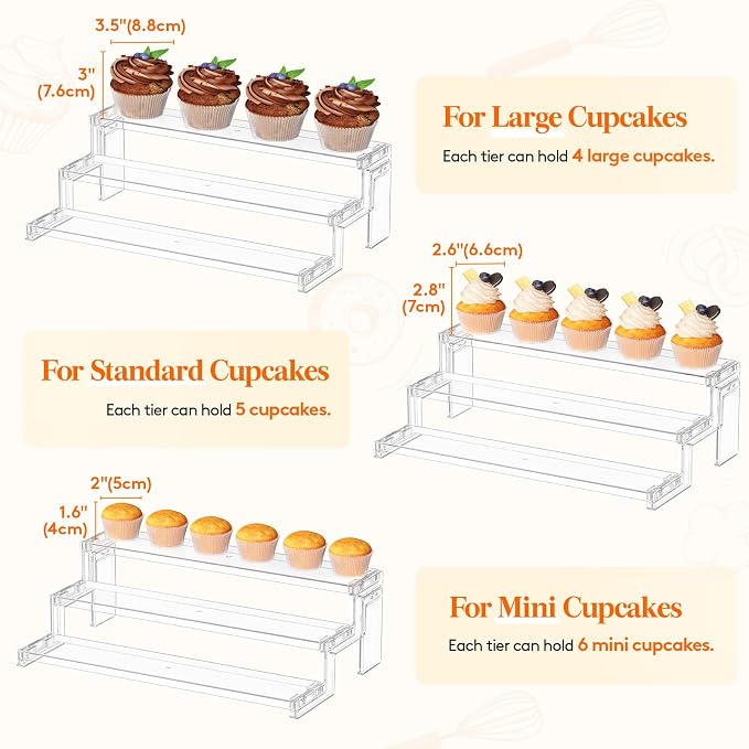 Lifewit 14″ Spice Rack, Perfume Cologne Stand,Tool-Free Assembly, 2 Pcs | 3-Tier Clear Display Riser Shelf, Cupcake Stand, Seasoning Figurine Makeup Holder, Room Decor, Kitchen Cabinet Storage - Image 4