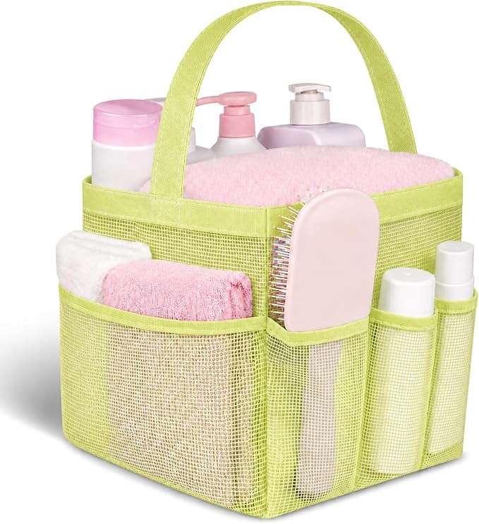 Mesh Shower Caddy Portable - 9 Pockets for College Dorm Room Essential | Large Capacity Mesh Shower Caddy with 9 Pockets, Portable Hanging Toiletry Bag for College Dorm, Gym, Camping and Beach by Attmu
